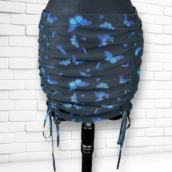 Y2K J For Justify Women's Black & Blue Butterfly Print Skirt Size Large Stretchy - Picture 2 of 8